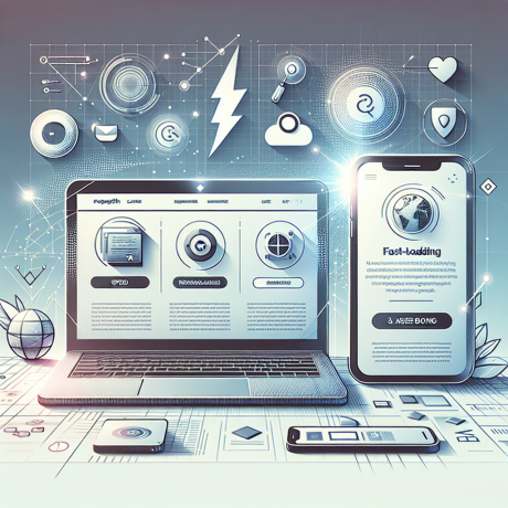 The image depicts a Website Design Mistakes with a laptop and smartphone displaying responsive digital interfaces surrounded by futuristic icons.